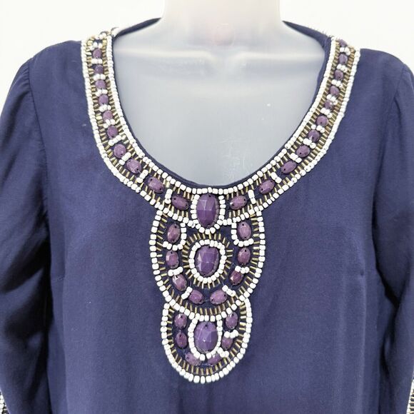 Lilly Pulitzer XS Sarah True Navy Beaded Embellished 3/4 Sleeve Tunic Dress - Picture 4 of 12